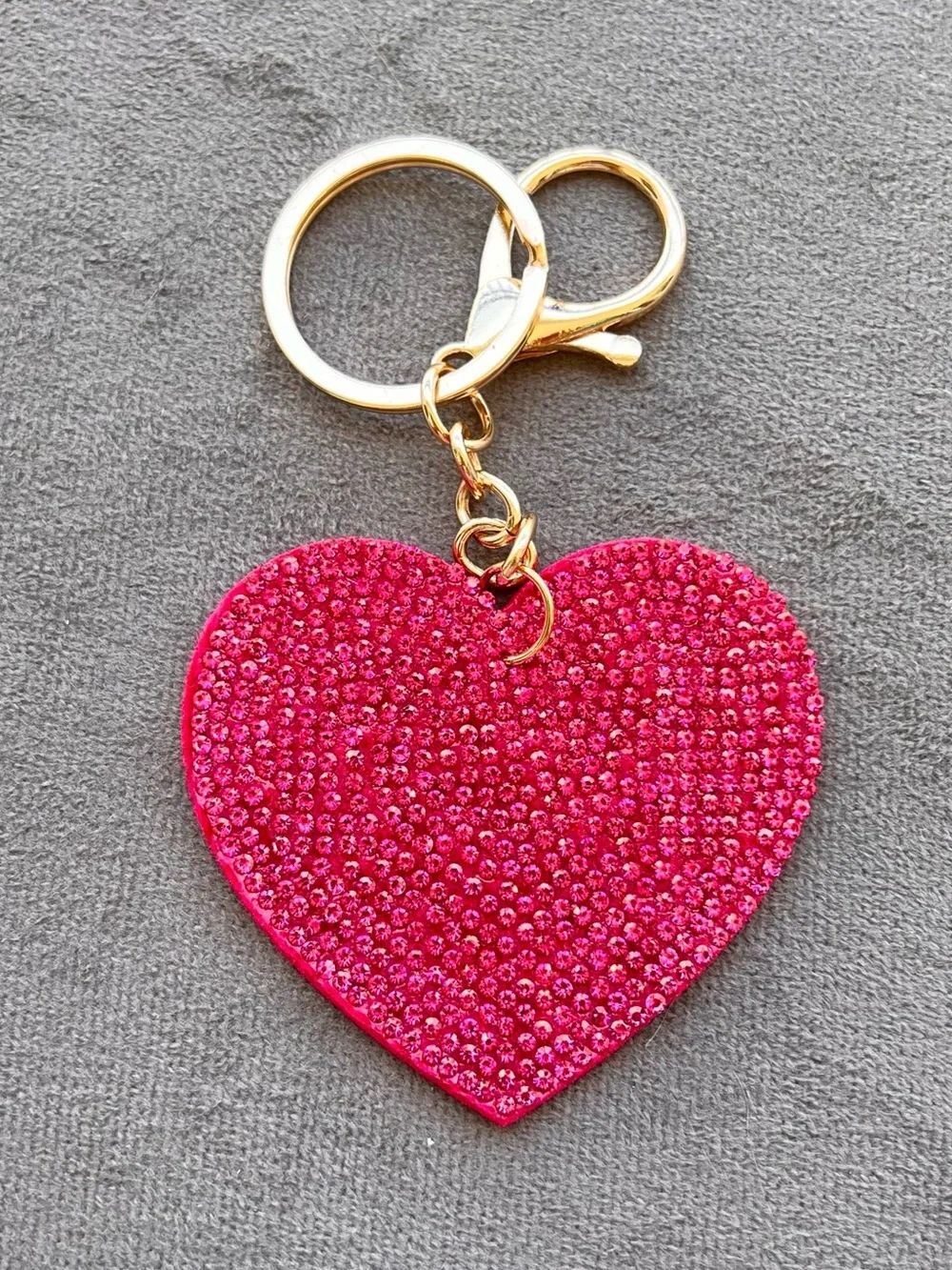 Pink Crystal Heart Keychain Bag Charm